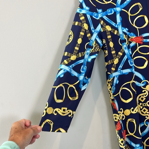 J.Mclaughlin Size XS Equestrian Print Sophia Catalina Dress Blue Gold - Picture 7 of 9